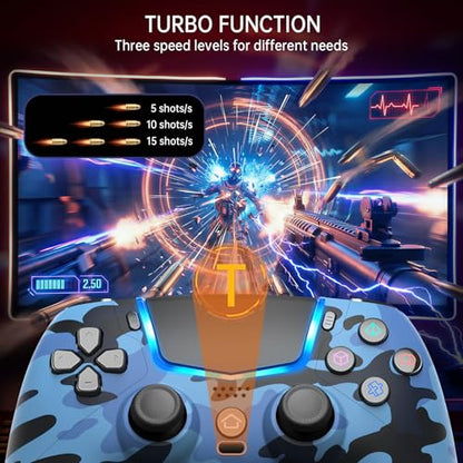 Wireless Controller for PS5, Compatible with PS5/Pro/Slim/PC, Replaces the PS5 Controller with Hall-Effect Joysticks, Hall-effect Triggers, 6-Axis Gyros, Dual Vibration And Turbo, 3.5mm Audio Jack/Speaker, Blue - color: Blue