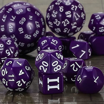 CiaraQ DND Polyhedral Dice Set (15pcs) D4-D100 Game Dice with Dice Bag | Acrylic Role Playing Dice for Dungeons and Dragons MTG Table Games (Purple & White) - color: Purple & White