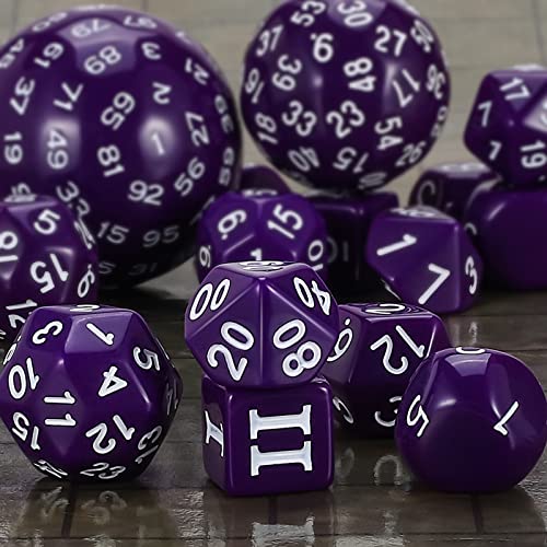 CiaraQ DND Polyhedral Dice Set (15pcs) D4-D100 Game Dice with Dice Bag | Acrylic Role Playing Dice for Dungeons and Dragons MTG Table Games (Purple & White) - color: Purple & White