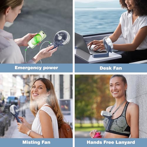 HandFan 4000mAh Upgraded Handheld Misting Fan, 50ml Water Tank, Rechargeable Personal Mister Fan Portable AC, Spray Water Mist Fans, Foldable Cooling Ice Fans for Beach Travel Disney(Royal Blue) - color: Royal Blue, style: 4000mAh