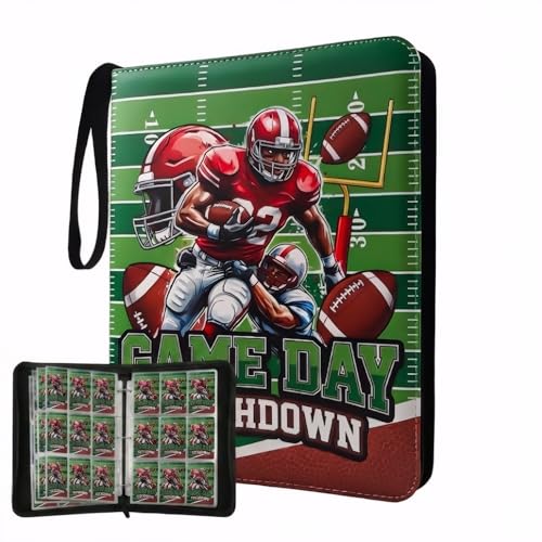 Trading Card Binder 9 Pocket, Football Card Binder Holds 900 Cards with 50 Removable Sleeves, Waterproof PU Leather with Zipper Card Collector Album Book Compatible with TCG Cards - color: Football