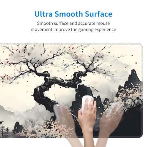 Japanese Mouse Pad, Large Japanese Desk Mat, XL Anime Gaming Keyboard Mat, Non-Slip Rubber Base, Big Extended Desk Protector for Home Office, 31.5”x11.8” - color: Cherry Blossom