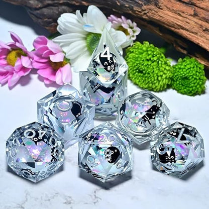Dungeons and Dragons dice Set DND, polyhedral D&D Resin dice Set, Suitable for Role-Playing dice Game RPG Pathfinder DND dice Set - color: Quicksand Black Cat Silver