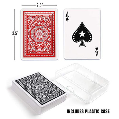 LotFancy Waterproof Playing Cards, 100% Plastic, 2 Decks of Cards with Cases, for Pool Beach Water Card Games, Magic Trick Props, Poker Size Standard Index, Black & Red - style: Red Black Back Standard Index