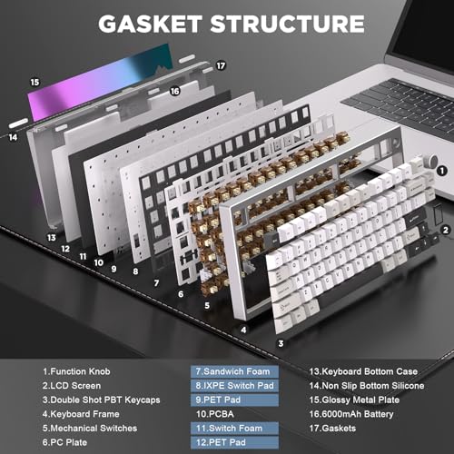 YUNZII AL80 75% Wireless Aluminum Mechanical Keyboard(Silver,Cocoa Cream) | QMK/VIA, Smart LCD Display and Knob, Hot Swap, Gasket Structure, BT/2.4G/USB-C, RGB Keyboard for Gaming/Win/Mac - color: Silver, size: Cocoa Cream V2 Switch