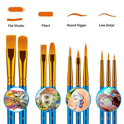 Paint Brushes Set, 30 Pcs Paint Brushes for Acrylic Painting, Oil Watercolor Acrylic Paint Brush, Artist Paintbrushes for Body Face Rock Canvas, Adult Drawing Arts Crafts Supplies, Blue - color: Blue,nickel