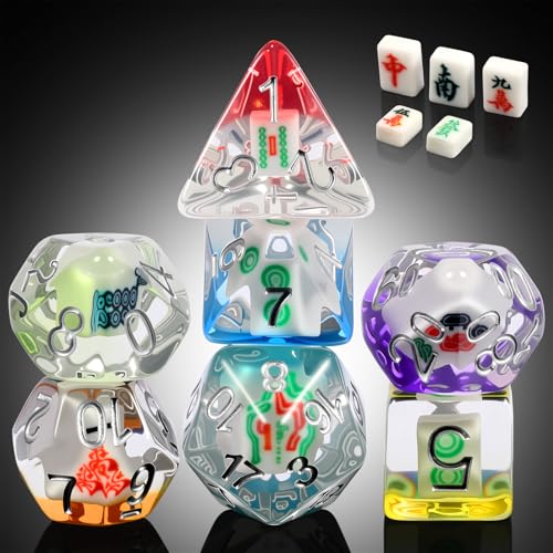 Mahjong Resin DND Dice,DNDND 7PCS Dungeons and Dragons Dice Set with Velvet Bag for DND Role Playing Games and Tabletop Games（Mahjong - color: Mahjong