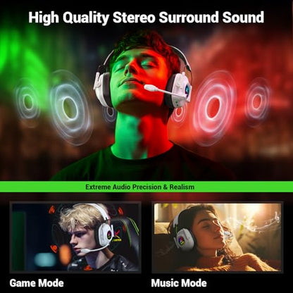 Krysenix Wireless Gaming Headset with Noise Canceling Mic for Xbox, PS5 | Low latency<20ms|Dual Mode (2.4GHz+BT)丨Compatible: PC/PS5/PS4/Switch/Mac/Tablet/Phone丨50H Battery丨Foldable Design - color: White for XBOX