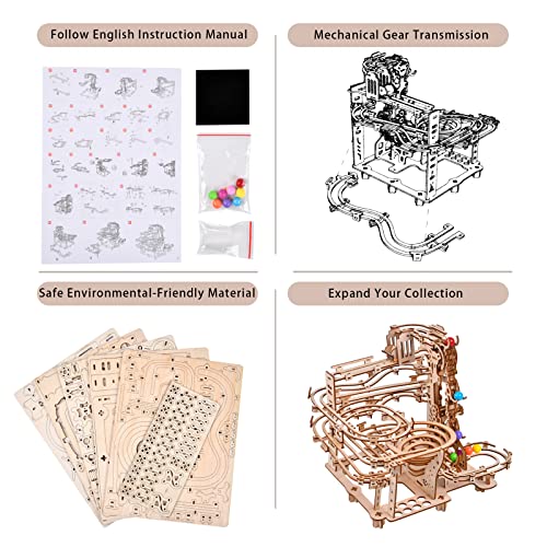 3D Wooden Puzzles Marble Run Chain Kit, Wood Creative Mechanical Puzzles Assembly Model Building Kits to Build for Adults & Kids, DIY Wooden Puzzle Hobbies Toys for Adults &Teens Gifts - size: 335Pcs