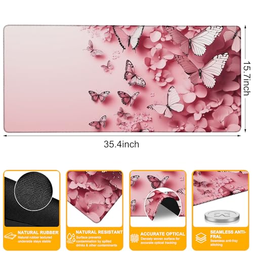 Mouse Pad for Gaming Pink Butterfly and Flower Big Gaming Mousepad Large Extended Mouse Mat Non-Slip Rubber Base Desk Pad with Stitched Edges for Office Gamer Home 35.4"X 15.7" - color: Geometric Neon Lights