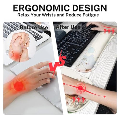 Arttown Keyboard Mouse Pad Set, 4 in 1 Desk Mat Set Cow Boho | Cactus Western Bohemian Large Mousepad+Keyboard Wrist Rest+Mouse Wrist Rest+Coaster Ergonomic Design for Home Office Computer - color: Cactus Cow