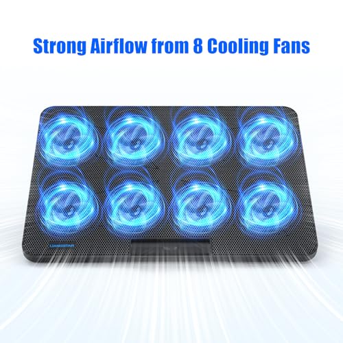 LIANGSTAR Laptop Cooling Pad, Laptop Cooler with 8 Quiet Fans for 12-17 Inch Gaming Laptop Fan Cooling Pad Stable Stand 7 Height & Wind Speed Adjustable, 2 USB Port & Phone Holder - color: 8 Fans