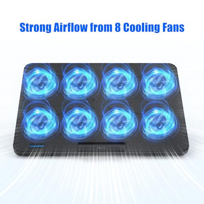 LIANGSTAR Laptop Cooling Pad, Laptop Cooler with 8 Quiet Fans for 12-17 Inch Gaming Laptop Fan Cooling Pad Stable Stand 7 Height & Wind Speed Adjustable, 2 USB Port & Phone Holder - color: 8 Fans