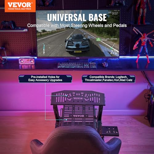 VEVOR Gaming Racing Wheel Stand, Compatible with Logitech G923/G920/G29 & Thrustmaster T248P, Heavy-Duty Adjustable Steering Wheel Stand Cockpit, 330 lbs Capacity, Compact for Sim Racing - style: Small Base without Wheels