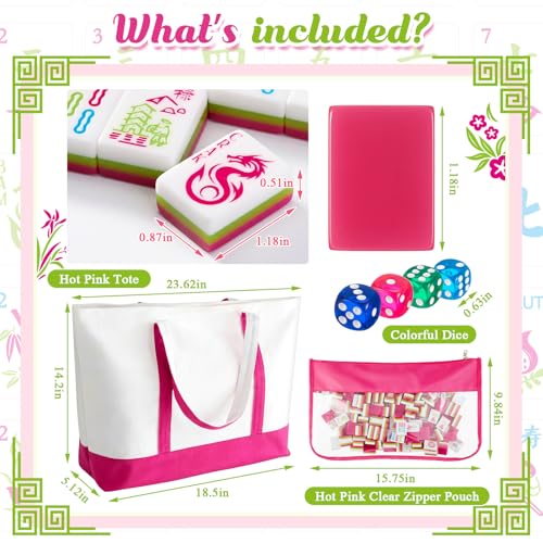 Soulchen 3 Layer American Mahjong Set, 168 Pcs Green and Pink Tiles with 2 Carrying Bags and Accessories 1.2'' Complete American Mahjong Tile Set for Travel Game Collection Women Lover Beginners