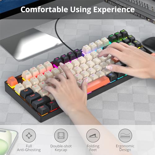 75% Mechanical Gaming Keyboard with Red Switch, RGB LED Backlit Keyboard Orange, 87 Keys Compact TKL Wired Computer Keyboard for Windows Laptop PC Gamer (87 Carbon) - color: 87 Carbon/Red Switch