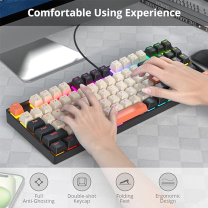 75% Mechanical Gaming Keyboard with Red Switch, RGB LED Backlit Keyboard Orange, 87 Keys Compact TKL Wired Computer Keyboard for Windows Laptop PC Gamer (87 Carbon) - color: 87 Carbon/Red Switch