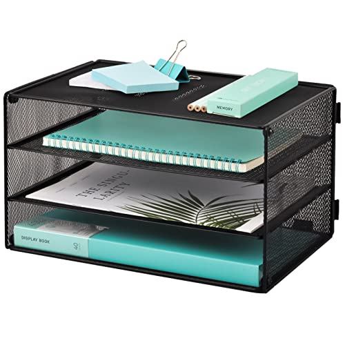 3 Tier Mesh Desk Organizer Tray, File Paper Letter Folder Holder Desktop Paper Sorter Mail Organization Rack Storage Accessories, for Office Home School Classroom, Black - color: 3 Tier Black