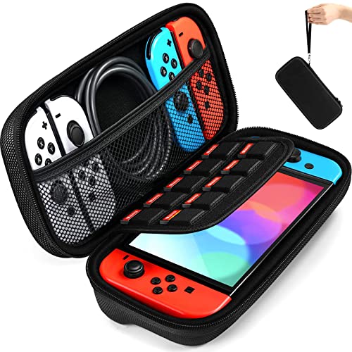 ivoler Carrying Case for Nintendo Switch and NEW Switch OLED Model(2021),Portable Hard Shell Pouch Carrying Travel Game Bag for Switch Accessories Holds 10 Game Cartridge (Black) - color: Black, size: 6.2''/7.0''