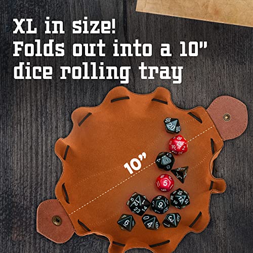 Impresa Dice Bag & Dice Rolling Tray - 10-Inch Brown Cowhide Leather - Leather Tray & Drawstring Bag