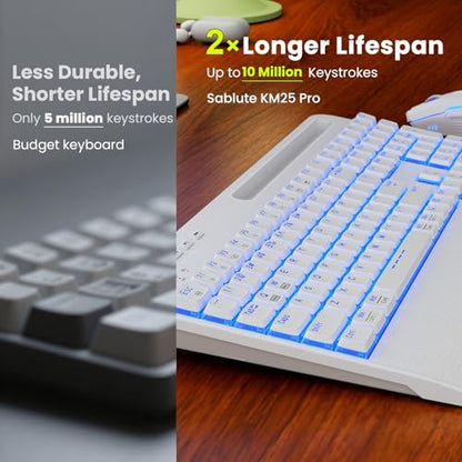 White Keyboard and Mouse Wireless Combo, 4000mAh Rechargeable Backlit Quiet Keyboards mice Set, USB Ergonomic Key Board with Wrist Rest & Phone Holder for PC, Mac, Windows, Natural Soft Typing - color: Pure white