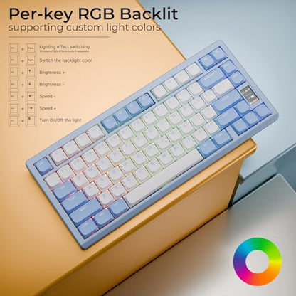 OOCTPK Mechanical Keyboard, Chilkey ND75 LP Wireless Gaming Keyboard with LCD Screen, Bluetooth 5.3/2.4G/USB-C, Hot Swappable Per-Key RGB Custom, Thin Front, Wrist Rest, Full-Aluminum, PC/Mac Support - color: Blue