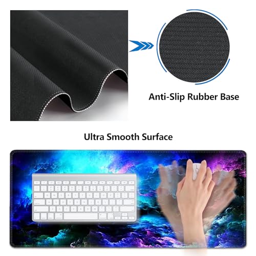 AIMSA Keyboard Mouse Pad Wrist Rest Set, Extended Desk Mat+ Ergonomic Mouse Pad with Wrist Rest+ Keyboard Wrist Support+ Coaster, 35x15.7in Large Mousepad for Home Office, Nebula Galaxy - color: Gorgeous Nebula Galaxy
