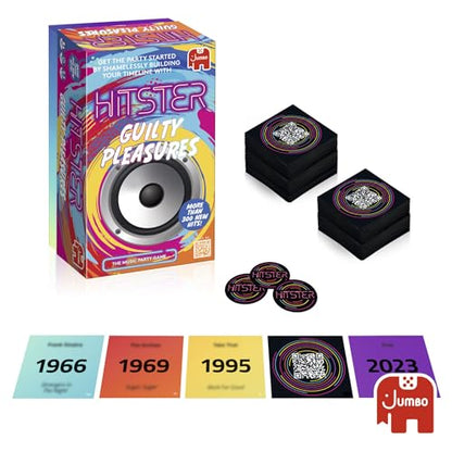 Jumbo Hitster - Guilty Pleasures, Fun Music Quiz Card Game, 2-10 Players - 300 Plus Guilty Pleasure Music Hits - Great for Adult and Family Game Nights (US Edition)