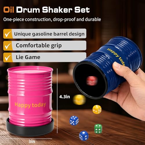 Lies Dice Game Set with 2 Gas Can Shaped Dice Cups, 12 Colorful Dice and Base, for 2-6 Players, Party and Family Fun (Pink+Blue) - color: Pink+blue