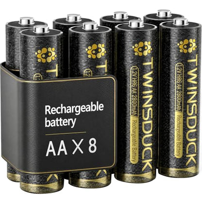 8 Pack AA Batteries Rechargeable 2800mAh High Capacity NiMH 1.2V for Remote | Low Self Discharge, Long-Lasting Pre-Charged, Up to 1200 Recharge Cycles, Fits Clocks, Toys, Game Controllers, Flashlights