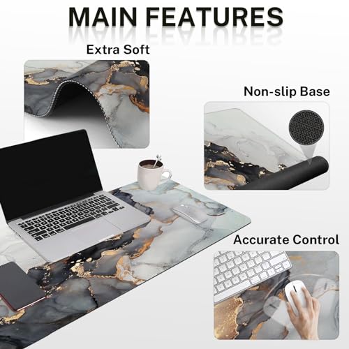 Britimes Black Ink Landscape Keyboard Mouse Pad Set 4in1 Large Mousepad+Keyboard Wrist Rest+Mouse Wrist Rest+Coaster Set with Ergonomic Design for Home Office Computer 35.4x15.7 inches - color: Black Ink Landscape