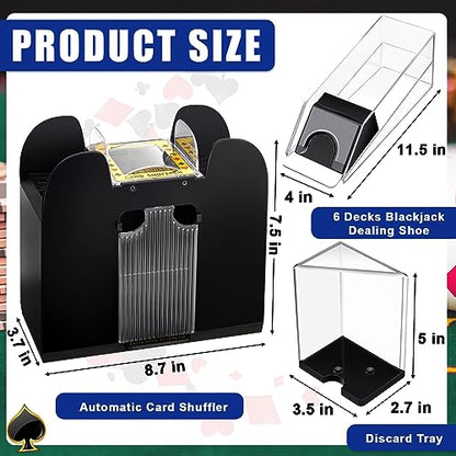 Aoriher Blackjack Game Combo Set, Include Blackjack Layout Felt,Shoe 6 Deck Automatic Card Shuffler Discard Holder Trays and 10 Cut Cards for Casino, Party Night(Blue) - color: Blue