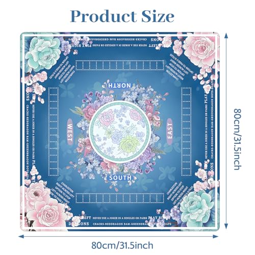 Blue Mahjong Mat for Table, American Mahjong Mat with Rules, 31.5''x31.5'' | Non-Slip & Noise Reduction Mah Jongg Gift with Carrying Bag for Poker, Board Games, Dominoes, Cards & Tile Games - color: Blue
