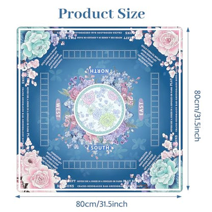 Blue Mahjong Mat for Table, American Mahjong Mat with Rules, 31.5''x31.5'' | Non-Slip & Noise Reduction Mah Jongg Gift with Carrying Bag for Poker, Board Games, Dominoes, Cards & Tile Games - color: Blue