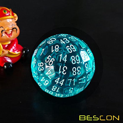 Bescon Translucent Polyhedral Dice 100 Sides Dice, Transparent D100 die, 100 Sided Cube, D100 Game Dice,100-Sided Cube of Teal - color: Translucent Teal D100