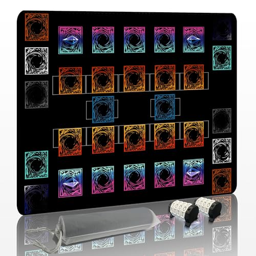 Stitched for Yugioh Playmat, 2-Player,Free Counters*2 & Storage Bag Master Rule Duel Field Zones, Large Card Game Mat, Original Art Designs & Accessories (Basic) - color: Basic