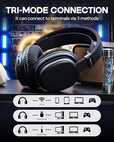 MechLands Aula G7 Wireless Gaming Headset for PS4/PS5/PC/Switch, Over-Ear Headphones with Detachable Noise Canceling Mic, RGB, Surround Sound, 60H Battery, 2.4GHz/BT/Wired (Black) - color: Black