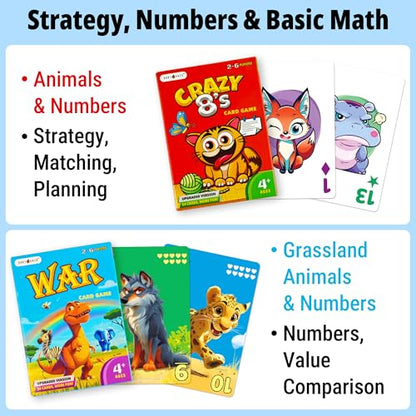 Upgraded Kids Card Games Pack, 6 Decks, Go Fish, Old Maid, Crazy Eights, Memory Match, Slap Jack, War, Playing Cards, Easter Basket Stuffers, Stocking Stuffers | Go Fish, Old Maid, Crazy Eights, Memory Match, Slap Jack, War. For family nights, travel, sto