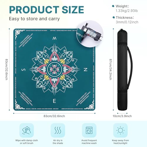 DEVPNR Mahjong Mat for Table with Rules, 32.6"x32.6", Green | Non-Slip Table Cover, Noise-Reducing, with Rules, Portable with Travel Bag, for American Mahjong, Poker, Card & Board Games - color: Green