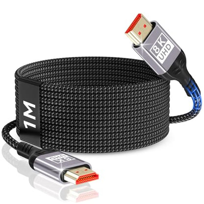 8K 10K 4K HDMI Cable 3.3ft, HDMI 2.1 Cable 48Gbps, Ultra High Speed HDMI Braided Cord, 4K@120Hz 10K 8K@60Hz, HDCP 2.2&2.3, eARC HDR 10 Dolby Compatible with PS5/Blu-ray/Roku TV/Switch 2 - size: 3.3 ft