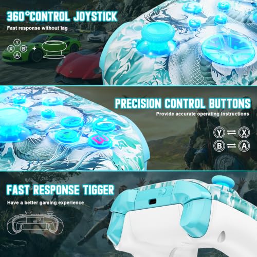 Gamrombo Wireless Gaming Controller Replacement for Xbox One, Xbox Series X|S, Xbox One S|X Controller with Hall Triggers, Hall Joysticks, Adjust RGB Light, Marco, Turbo, Audio Jack - color: Jade Dragon
