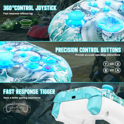 Gamrombo Wireless Gaming Controller Replacement for Xbox One, Xbox Series X|S, Xbox One S|X Controller with Hall Triggers, Hall Joysticks, Adjust RGB Light, Marco, Turbo, Audio Jack - color: Jade Dragon