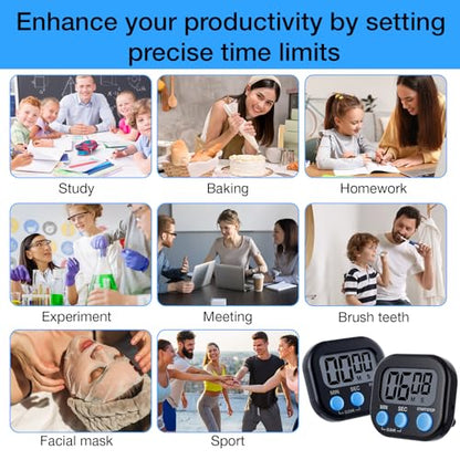 Leumoi 24 Pack Multi-Function Digital Timers with Magnetic Back, Large LCD Display, Loud Alarm, Count up & Countdown, Memory Function for Cooking, Classroom, Study, Exercise & Work(Black and Blue) - color: Black and Blue