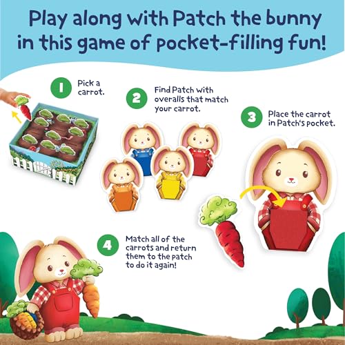 Peaceable Kingdom Patch's Pockets Color Matching Game for Toddlers | A fast, replayable board game. Includes 1 gameboard and 12 carrots.