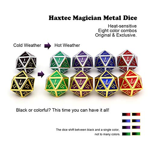Haxtec Color Changing Metal DND Dice Set Gold Black Red Color Shifting D&D Dice with Leather Dice Bag Compatible with Dungeons and Dragons TTRPG DND Gift - color: Gold Black Red