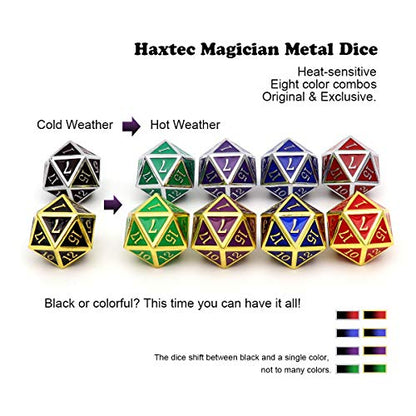 Haxtec Color Changing Metal DND Dice Set Gold Black Red Color Shifting D&D Dice with Leather Dice Bag Compatible with Dungeons and Dragons TTRPG DND Gift - color: Gold Black Red