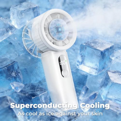 Portable Handheld Small Turbo Fan with Ice Cooling, White | 5 Gear Strong Airflow, LED Display, 3000mAh Rechargeable Battery, 20000 RPM Powerful, Up to 12 Hrs,for Travel,Outdoor, Makeup - color: White