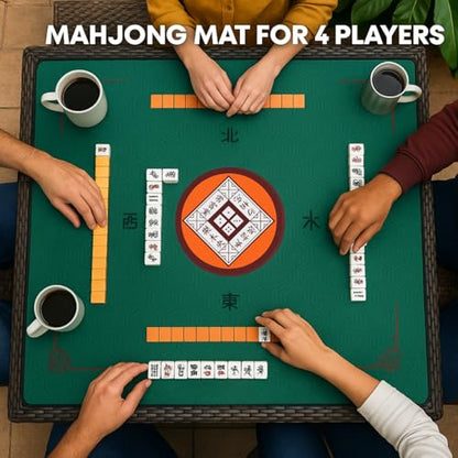 Mahjong Mat for Table, Green, 34 x 34 Inches | Neoprene Rubber, Anti Slip, Noise Reduction, Storage Case Included