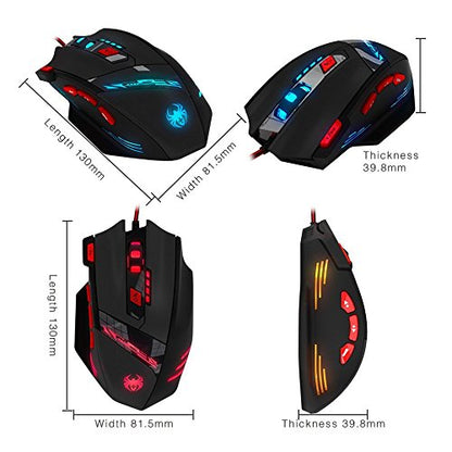 zelotes RGB Optical Gaming Mouse with Rapid Fire Button,9200 DPI (6-Level Adjustable), 8 Programmable Buttons,Adjustable Weights,USB Wired Ergonomic Mouse for Office/Gaming/Laptop/PC (Black)