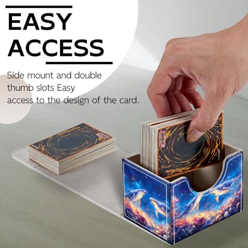 Trading Card Storage Box, Holds 100+ for MTG Cards, PU Leather with Magnetic Closure, Starry Whales Fantasy Print Durable Deck Box for Magic the Gathering, Trading Card Games - color: Starry Whales Fantasy Print